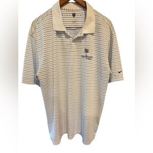 ⛳️💙NIKE GOLF Men's White & Blue Striped Polo XL Shirt. Royal Palms CC of Naples